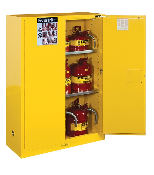 Justrite Sure-GripÂ® EX Flammable Safety Cabinet, 45 Gallon, 2 Self-Close Doors, Yellow