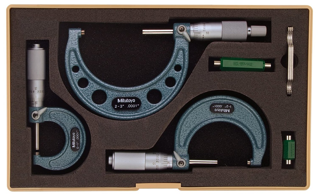 Outside Micrometer Set with Standards, 0-3" Range, 0.0001"  Graduation (3 Piece Set) - 103-922  - MITUTOYO