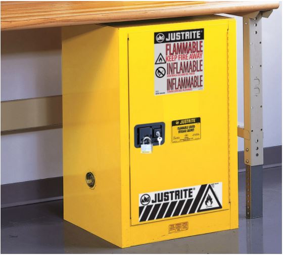 Justrite Sure-Grip® EX Compac Flammable Safety Cabinet, 12 Gallon, 1 Self-Close Door, Yellow