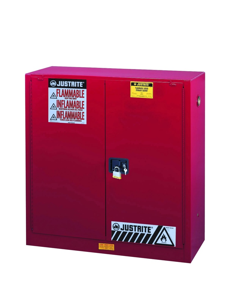 Justrite Sure-Grip® EX Flammable Safety Cabinet, 30 Gallon, 2 Self-Close Doors, Red