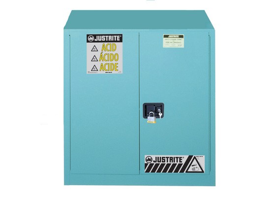 Justrite Sure-Grip® EX Corrosives/Acid Steel Safety Cabinet, 30 Gallon, 2 Manual Close Doors, Blue