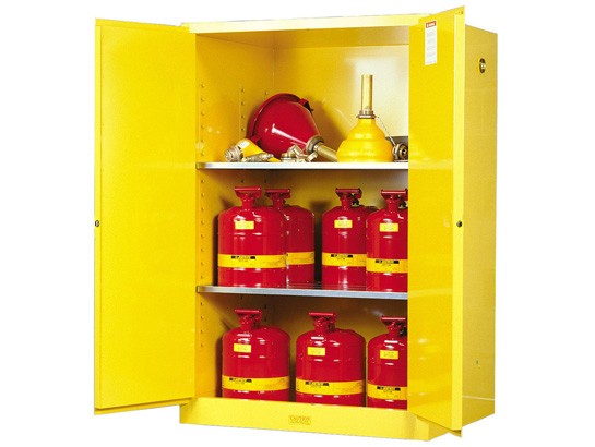 Justrite Sure-Grip® EX Flammable Safety Cabinet, 90 Gallon, 2 Manual-Close Doors, Yellow
