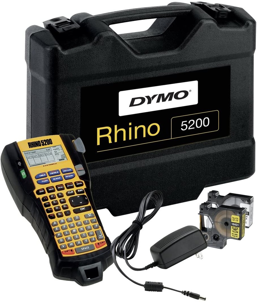 Advanced Labelling Tool - upto 19mm - with rechargeable Li-ion battery and charging adapter - Rhino Industrial 5200 Hard Case Kit - DYMO