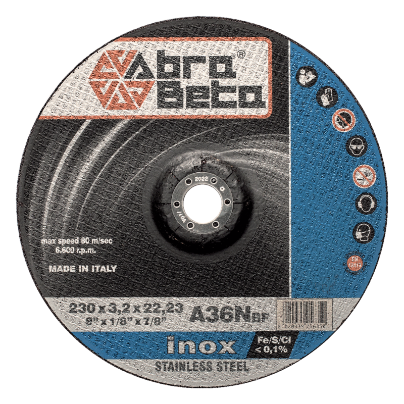 Cutting Disc For Stainless Steel - Depressed Centre - 4" - 100 X 3.2 X 16 MM - 15300 RPM - A36N - Abra Beta