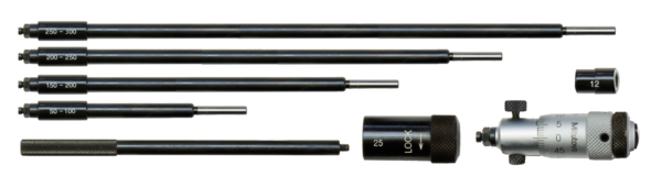 Inside Micrometer, Interchangeable Rods 50-300mm, with 5 Rods, Hardened Face - 141-206 - MITUTOYO