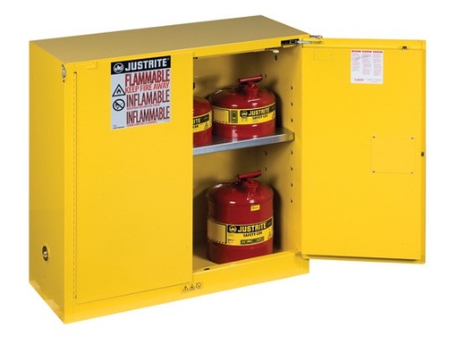 [8930201] Justrite Sure-Grip® EX Flammable Safety Cabinet, 30 Gallon, 1 Shelf, 2 Self-Close Doors, Yellow