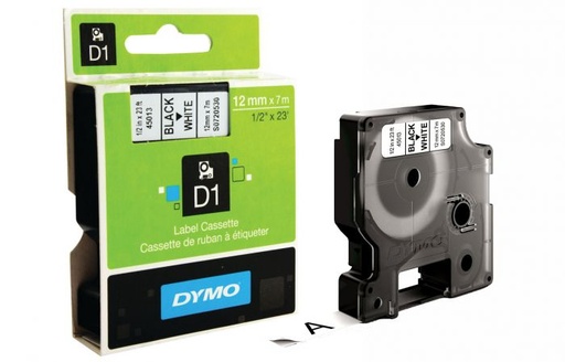 [S0720530] D1 Standard Labels 12mm x 7mtr - Black on White - S0720530 - DYMO