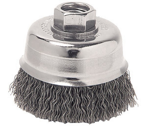 Cup Brush Crimped - 65 MM DIA - M10 X 1.25 MM Threaded Arbor  - Steel Wire -0.30 MM - China