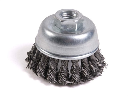 Cup Brush Twisted - FZ100 - 100 MM DIA - M14 X 2.0 MM Threaded Arbor  - Steel Wire -0.5 MM - Germany