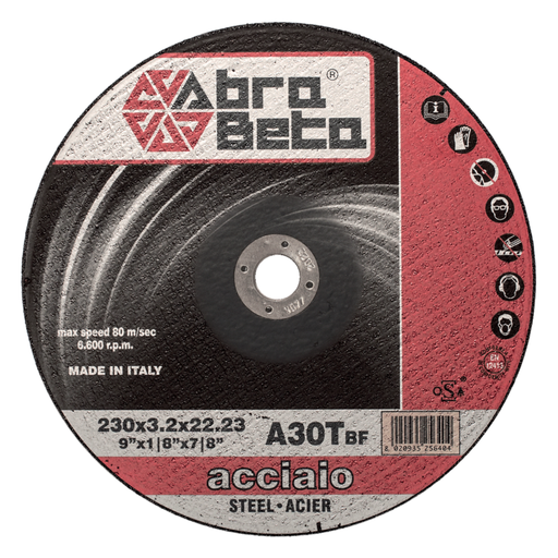 Cutting Disc For Steel - Depressed Centre - 4.1/2" - 115 X 3.2 X 22.23 MM - 13300 RPM - A30T - Abra Beta